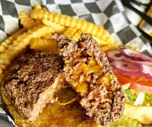 burger stuffed with cheese